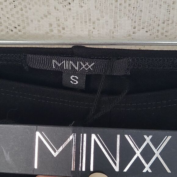 Minxx HI Rise Black Leggings, Faux Leather Shins Size Small, NWT - Picture 6 of 6